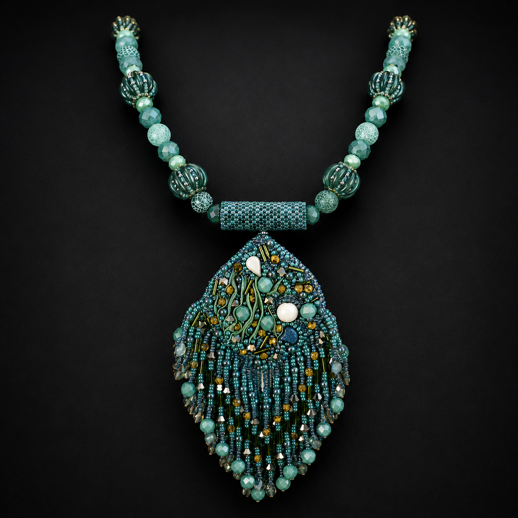 The Sea Witch’s Garden Bead Embroidered Necklace