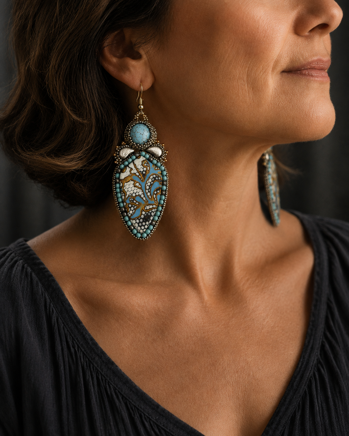 Byzantium Bead Embroidered Earrings