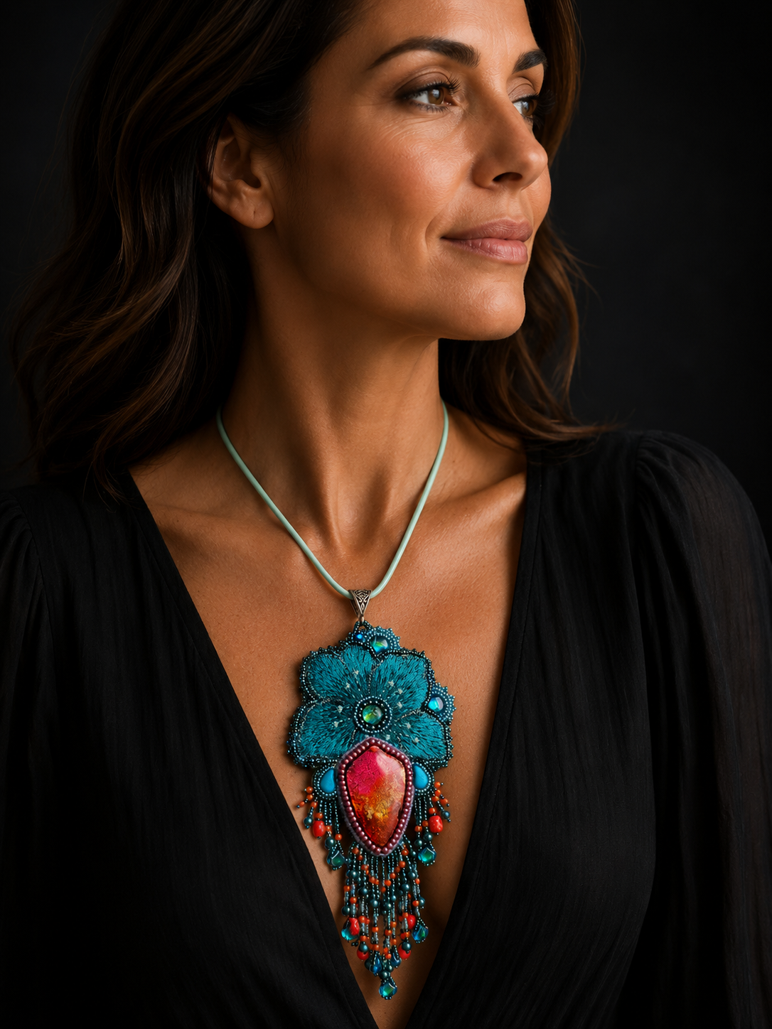 Hellebore Bead Embroidered Necklace