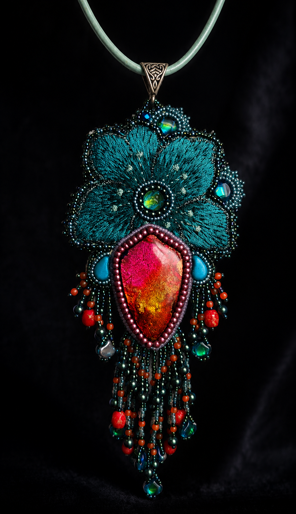 Hellebore Bead Embroidered Necklace