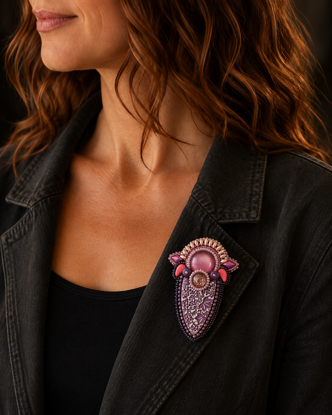 The Pink Cavalier Bead Embroidered Brooch