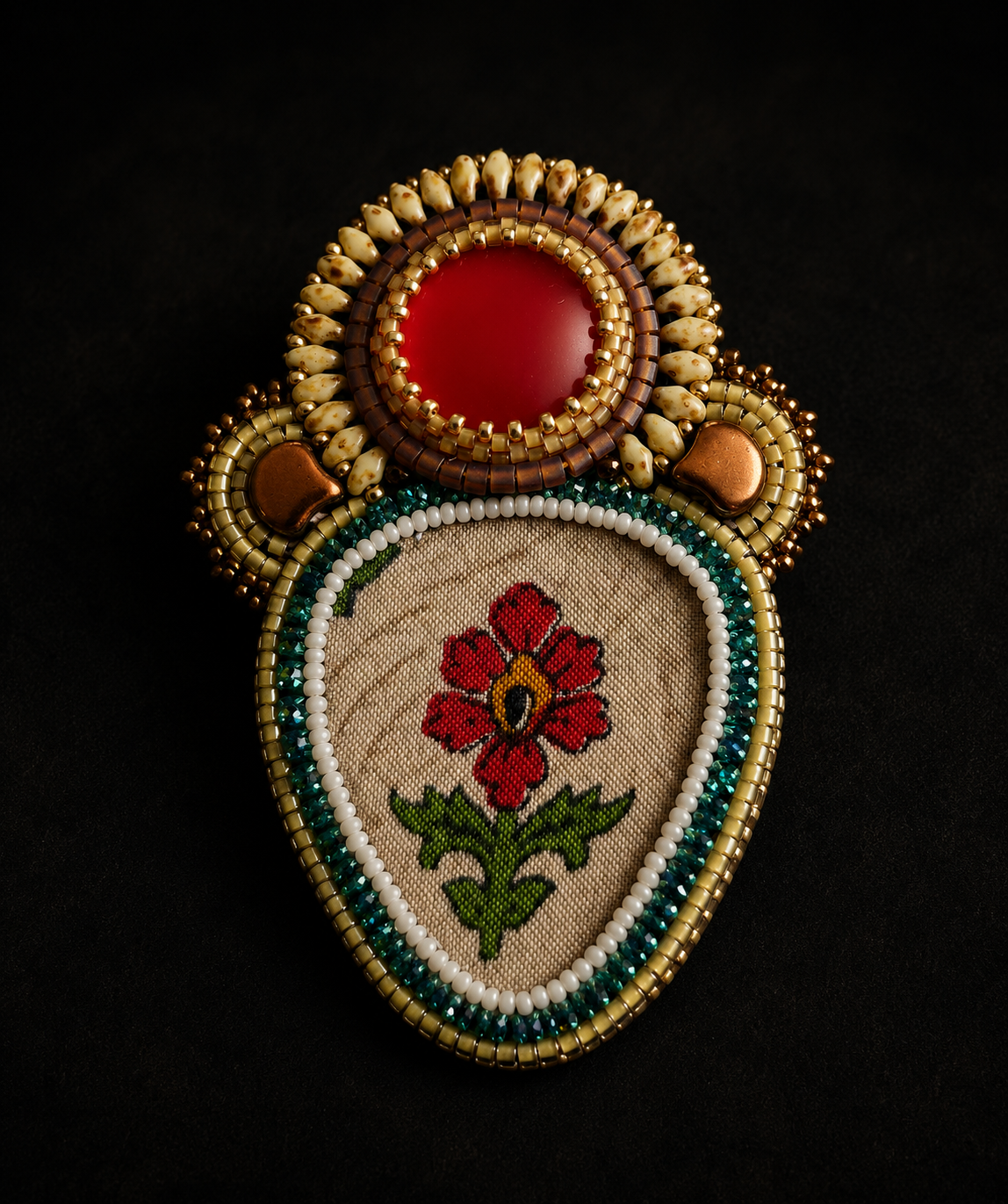 Red Letter Day Bead Embroidered Brooch