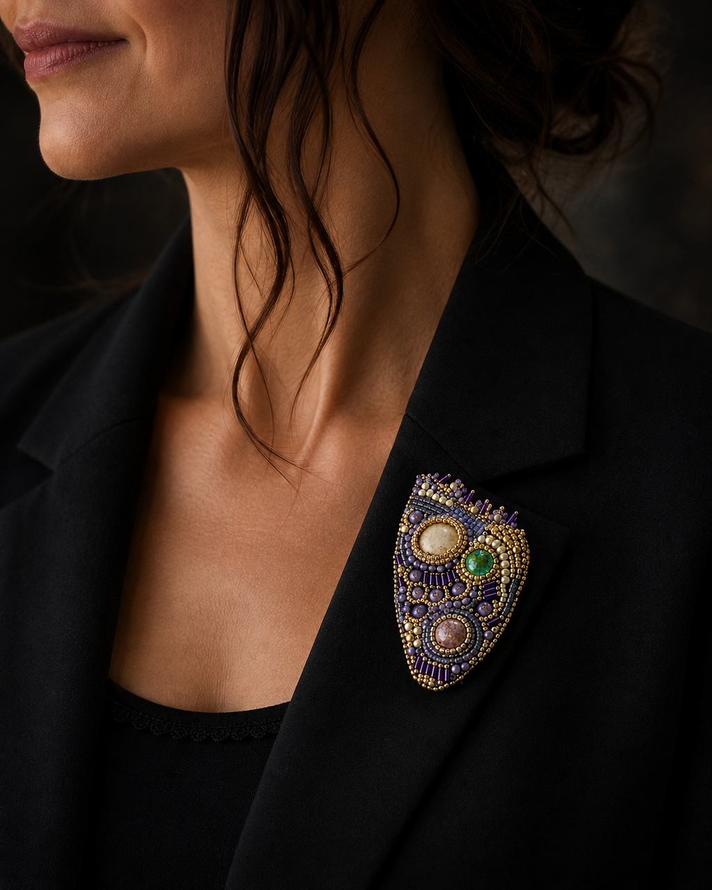 Madame Bijou Bead Embroidered Brooch