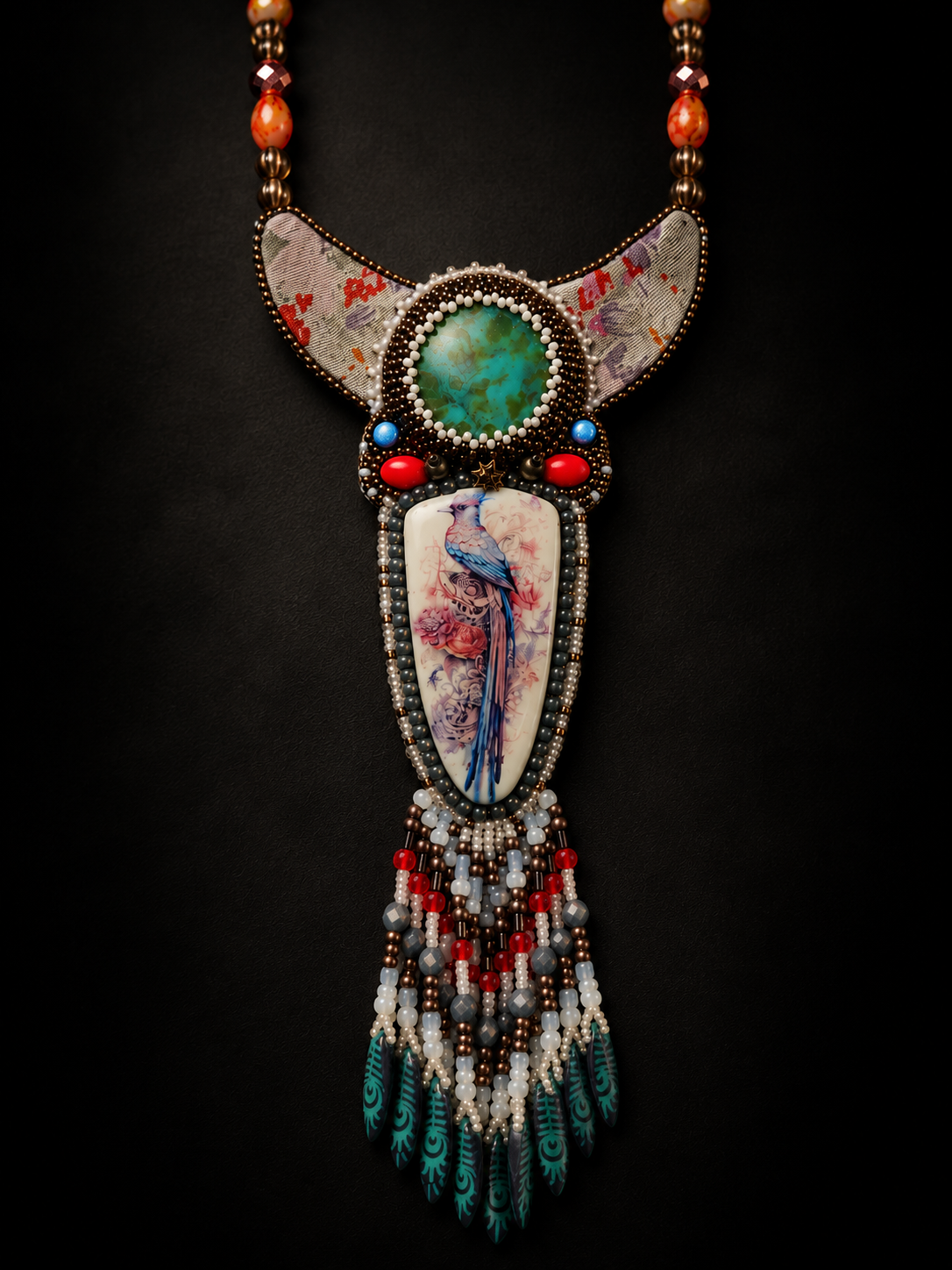 The Ornithologist Bead Embroidered Necklace