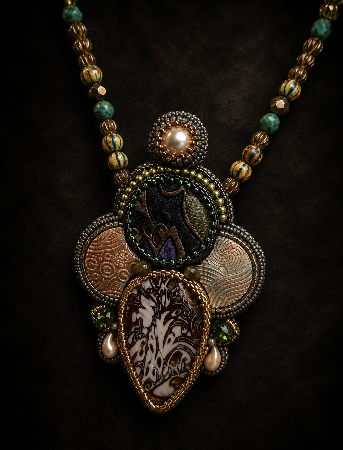 The Cartographer’s Dream Bead Embroidered Necklace