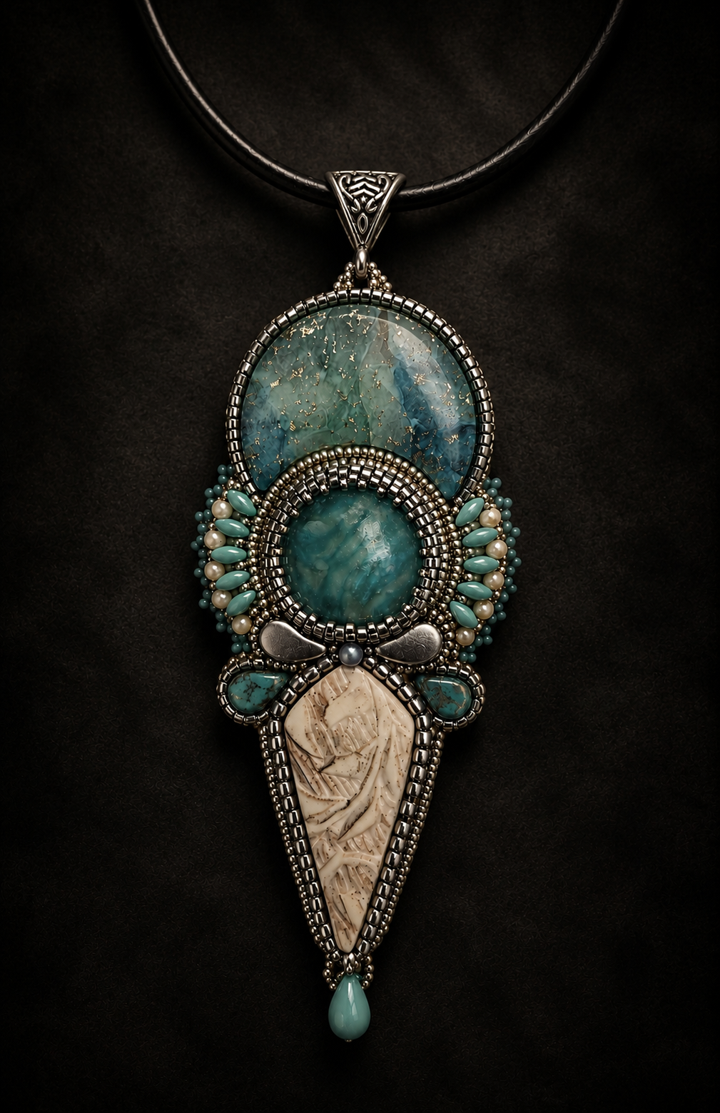 Tidal Relic Bead Embroidered Necklace