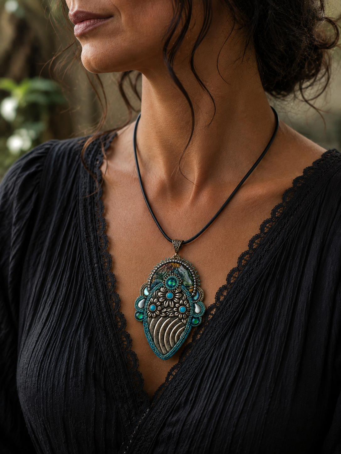 After The Rain Bead Embroidered Necklace