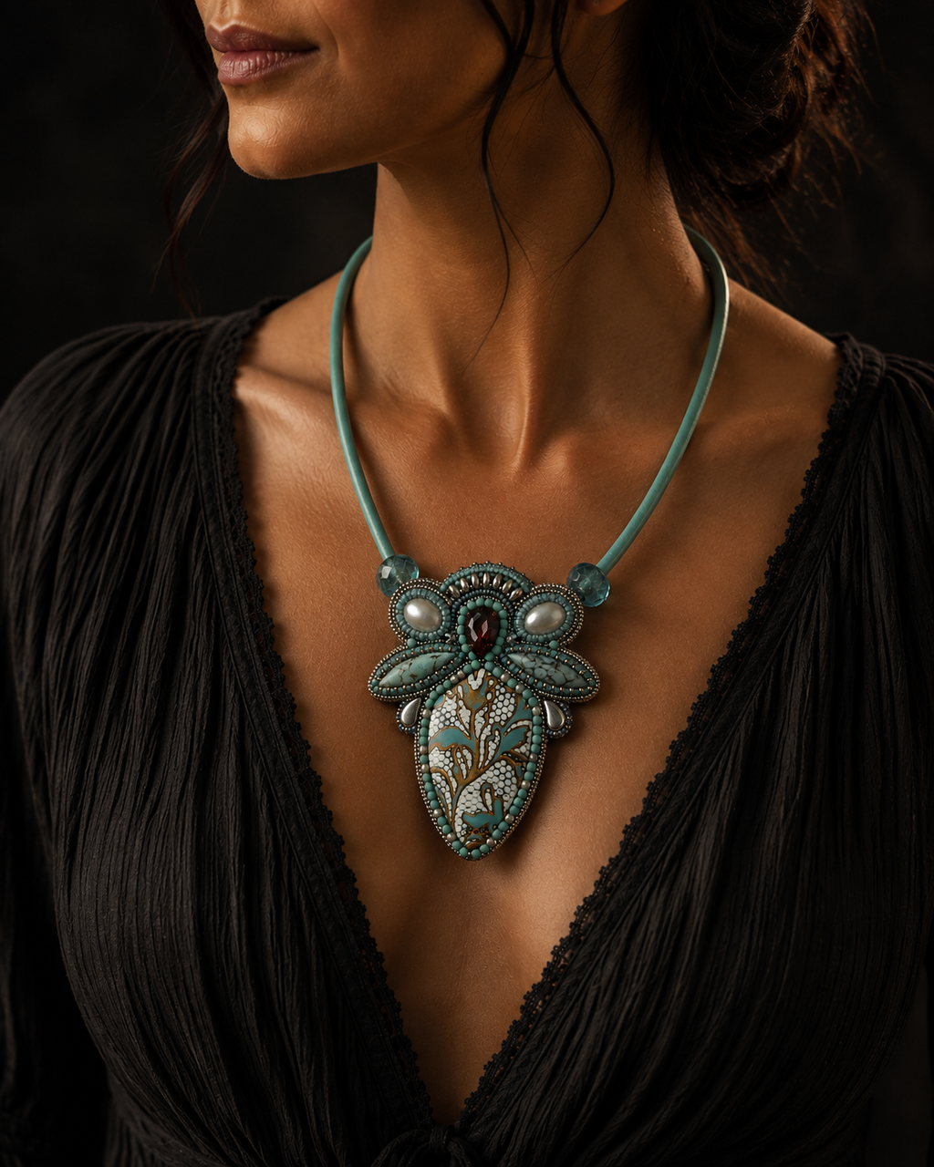 Byzantium Bead embroidered Necklace