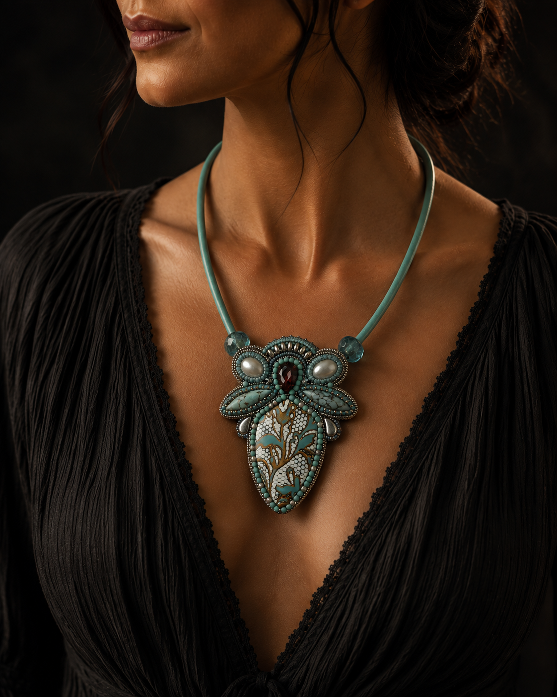 Byzantium Bead embroidered Necklace