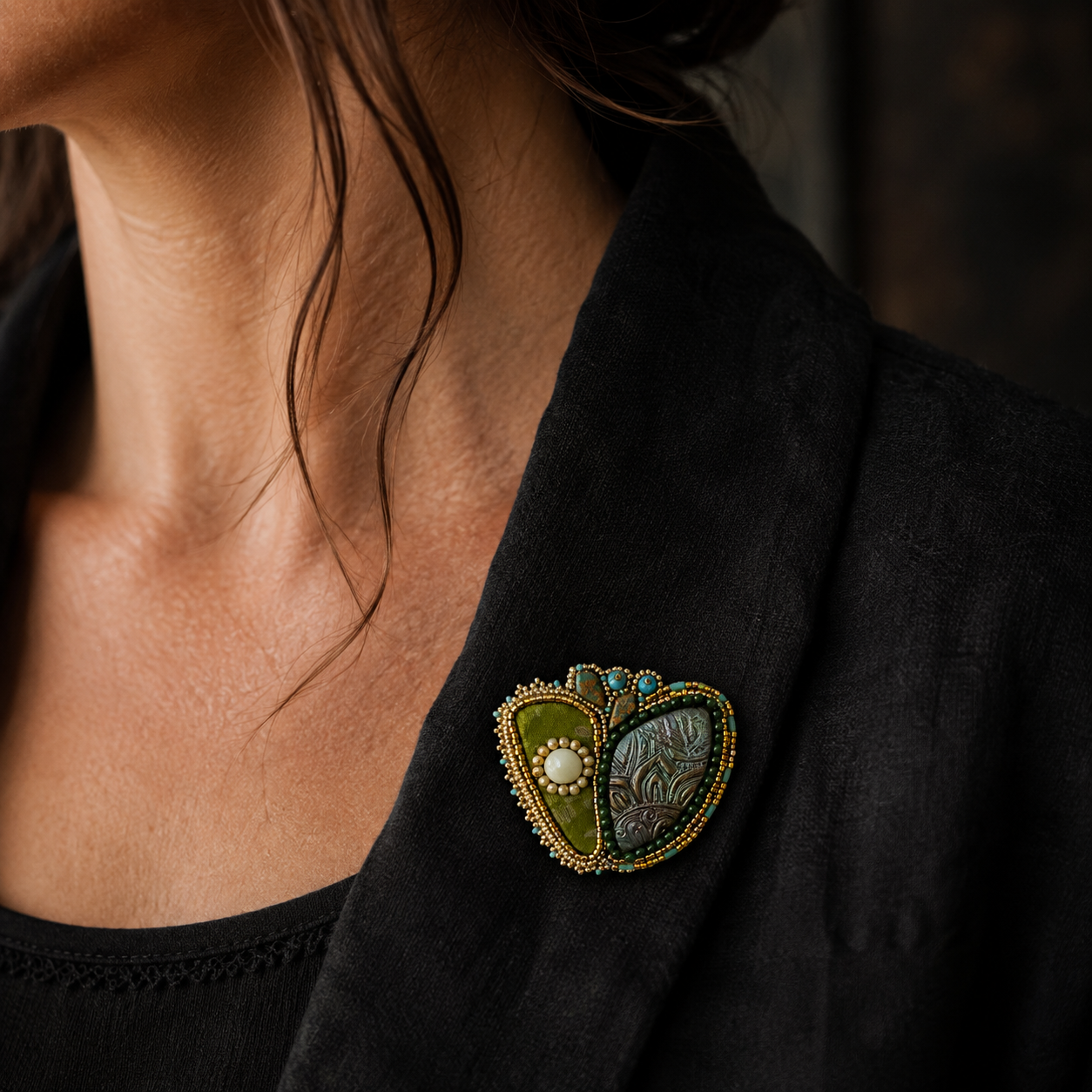 Counterpoint Bead Embroidered Brooch